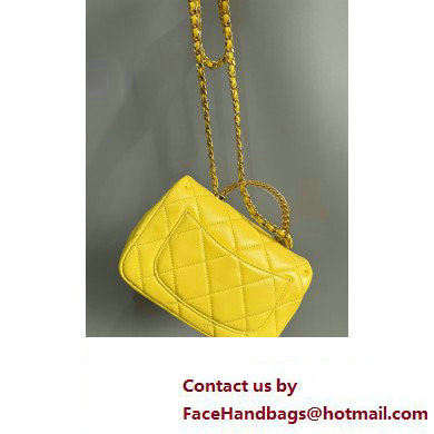 Chanel Lambskin, Resin  &  Gold-Tone Metal Small Flap Bag with Top Handle AS4848 Yellow 2024